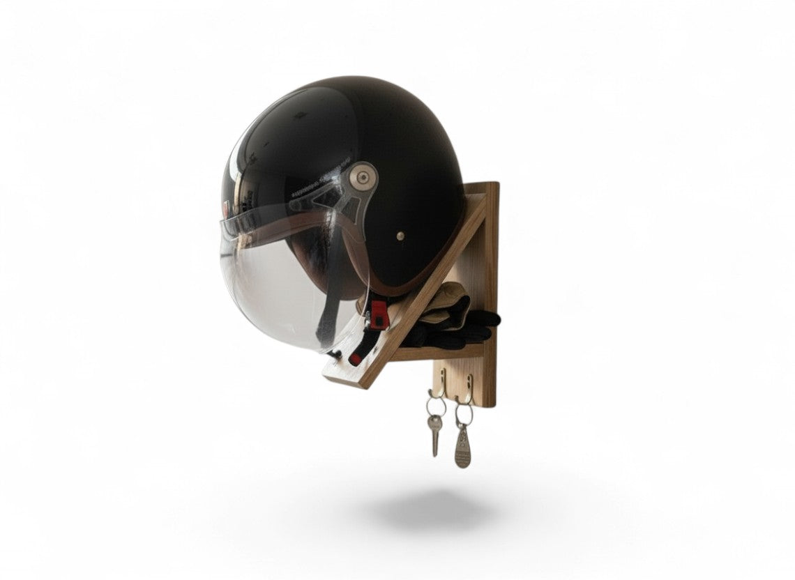 Wooden Premium Helmet Hanger with Key Hooks