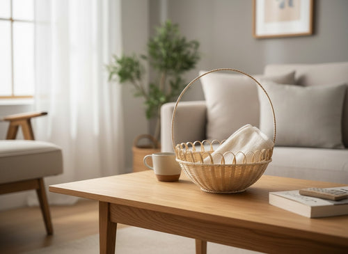Decorative Handmade Bamboo Storage Basket with Bamboo Handle