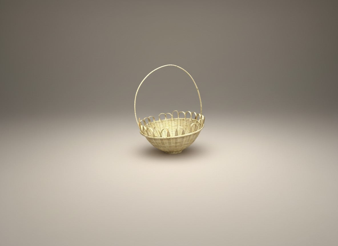 Decorative Handmade Bamboo Storage Basket with Bamboo Handle
