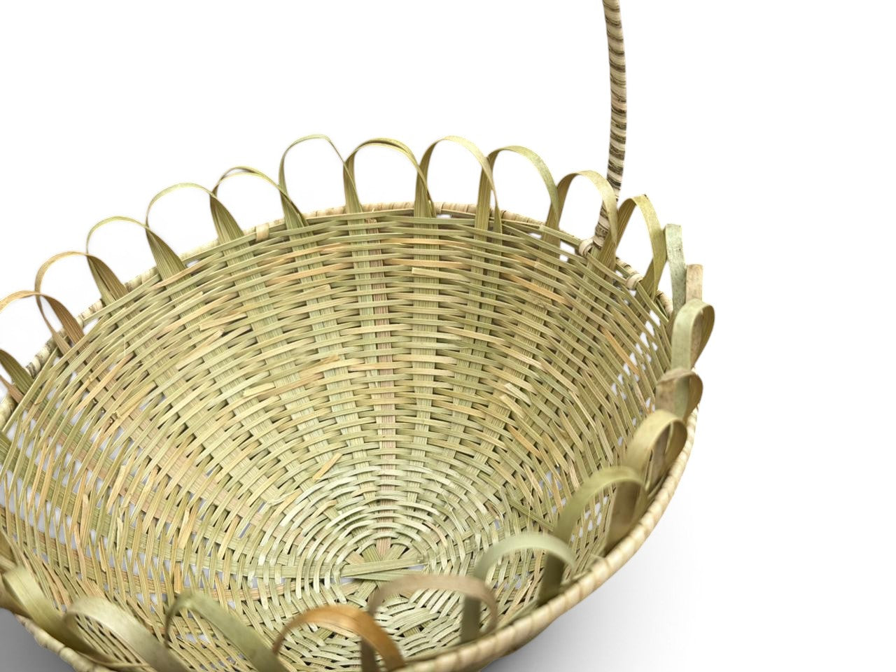 Decorative Handmade Bamboo Storage Basket with Bamboo Handle