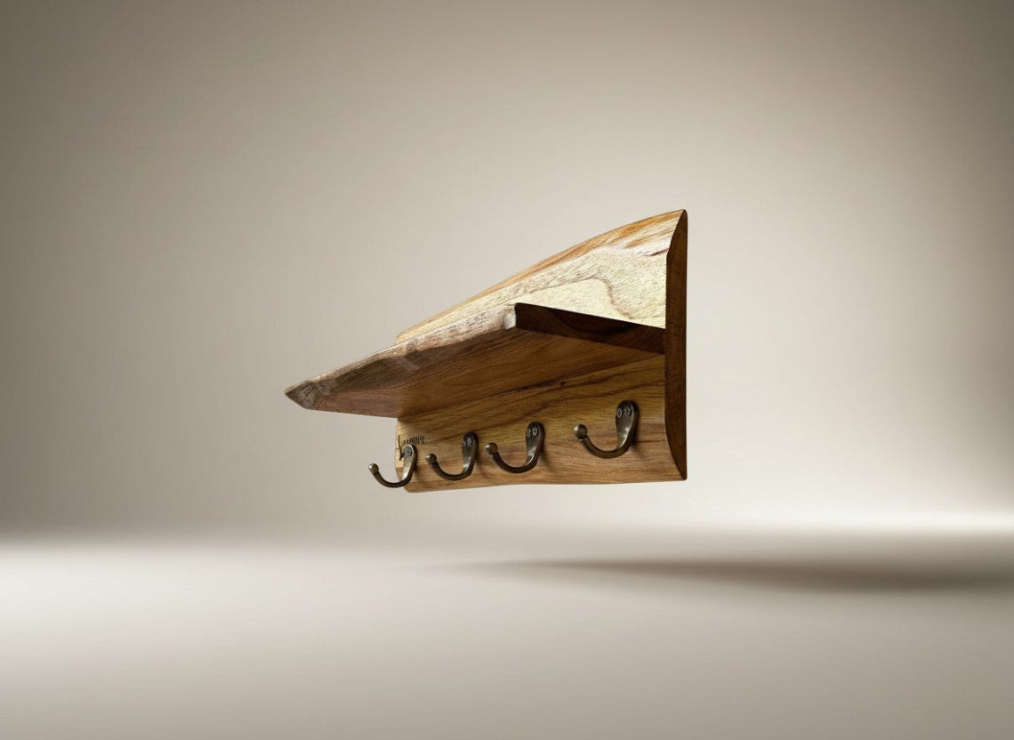 Live Edge Wall Organizer with Brass Key Hanger and Utility Stand