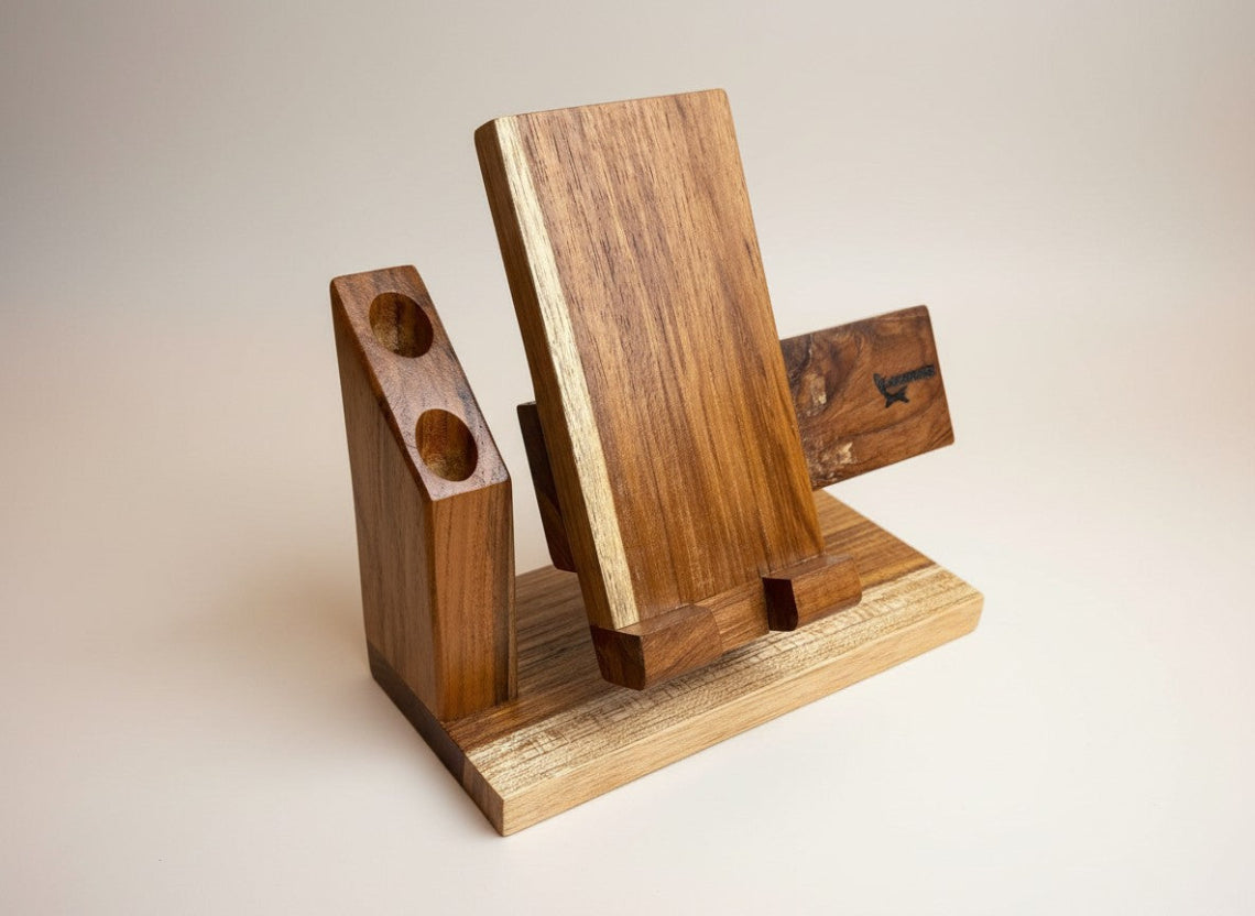 Wooden Premium Mobile Stand, Waist-watch Rest and Pen Stand