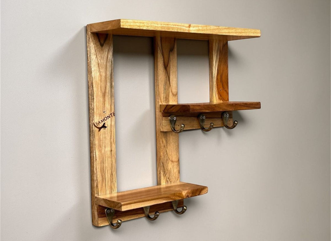 Wooden Premium 2 Step Live Edge Home Decor - Flower Stand with Brass Key Hanger