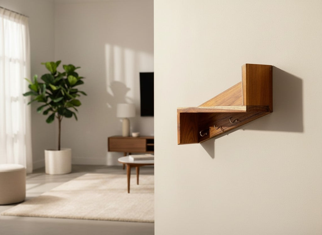 Wooden premium Teak Wood Z-Shape Wall mounted Key Organizer with Decor Stand